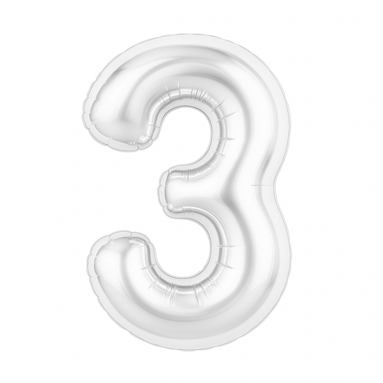 Шар Цифра "3" Slim Белый блеск (в упаковке)  